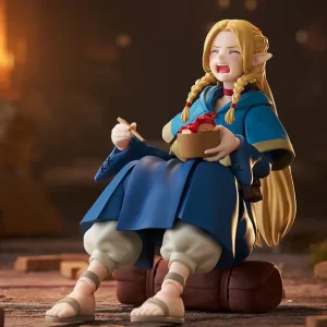 Delicious in Dungeon Marcille Donato action figure sitting and crying while eating dungeon food