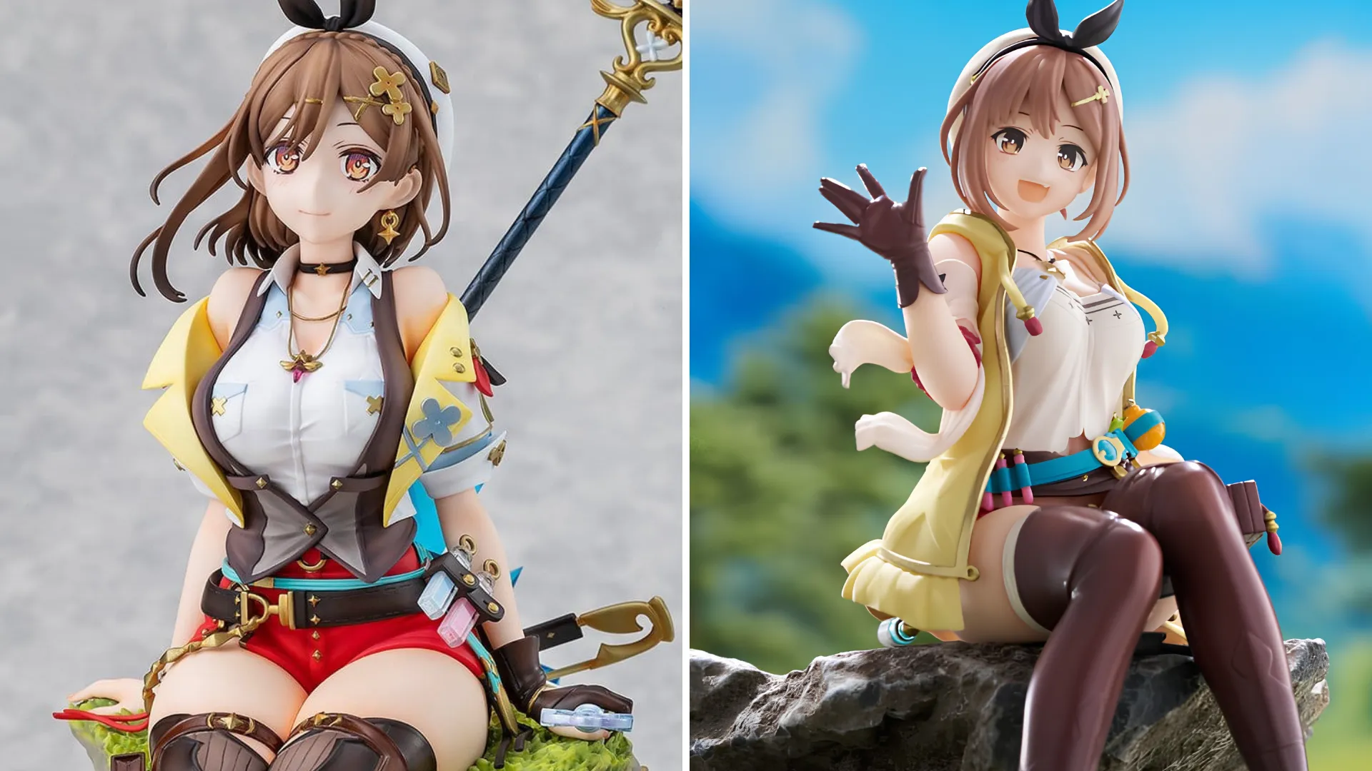 Atelier Ryza Reisalin Stout scale figure side-by-side promotional photos showing front detail and outdoor scenic views
