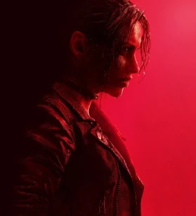 Resident Evil Claire Redfield side profile artwork illuminated in dramatic red lighting