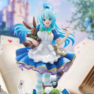 KonoSuba Aqua Alice in Wonderland version scale figure holding a brown plush rabbit and teacup